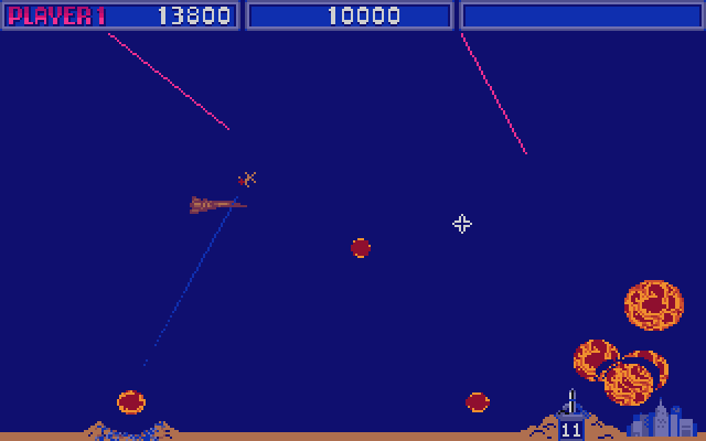 Missile Command Atari ST Screenshot: Defending my last city!