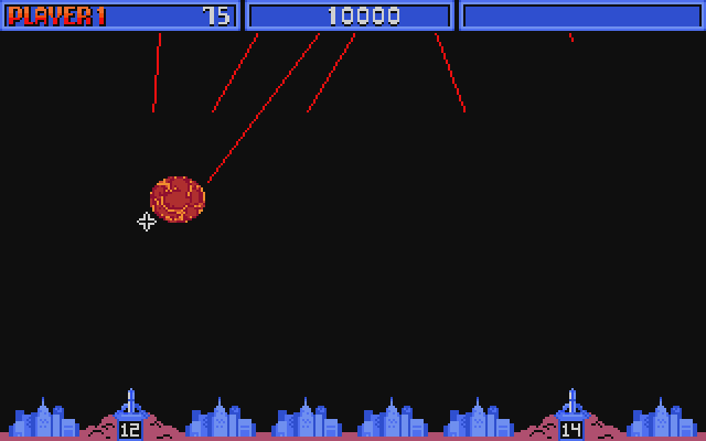 Missile Command Atari ST Screenshot: Level 1 start.