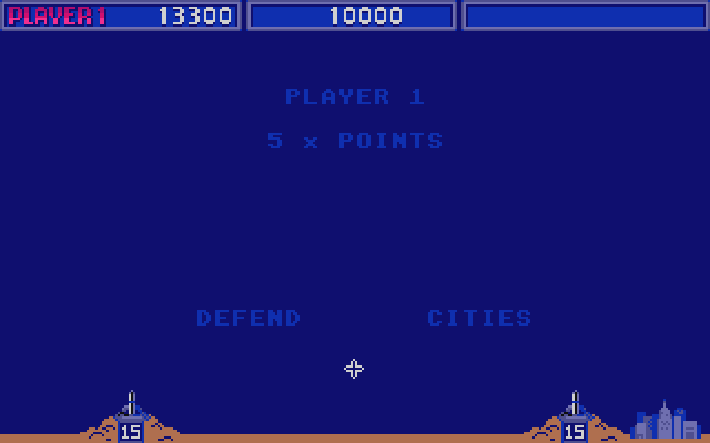 Missile Command Atari ST Screenshot: 5x bonus points now...