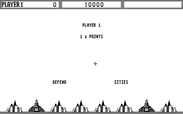 Missile Command Atari ST Screenshot: Defend the cities!