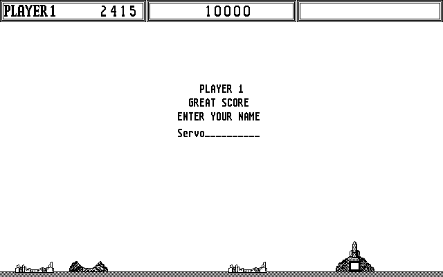 Missile Command Atari ST Screenshot: Game over; a new high score!