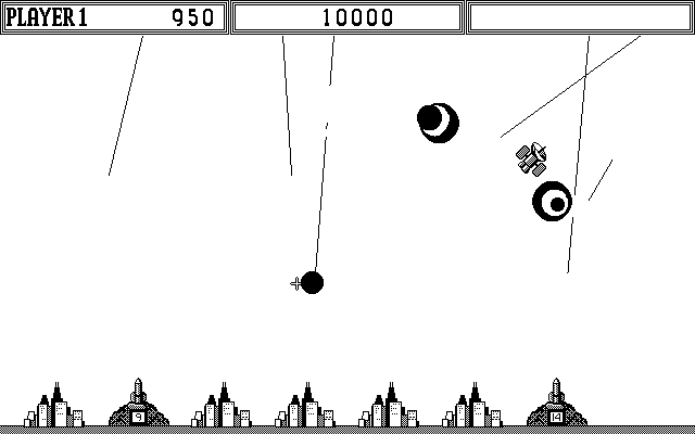 Missile Command Atari ST Screenshot: Defending my cities...
