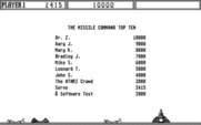 Missile Command for Atari ST - The high score table.