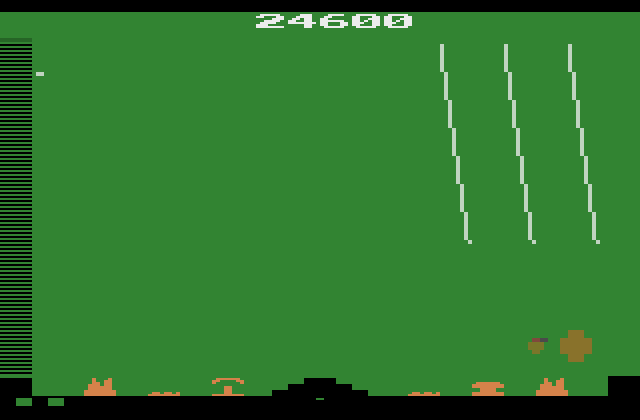 Missile Command Atari 2600 Screenshot: Be sure to protect the remaining two cities...