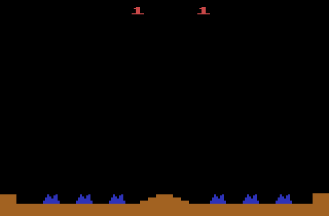 Missile Command Atari 2600 Screenshot: Starting screen; choose some game options here.