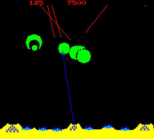 Missile Command Arcade Screenshot: Game start.