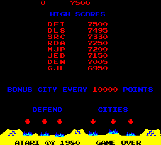 Missile Command Arcade Screenshot: Game attract mode.