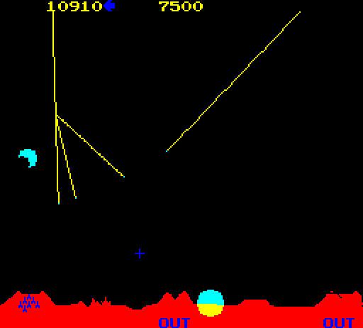 Missile Command Arcade Screenshot: My last city destroyed!