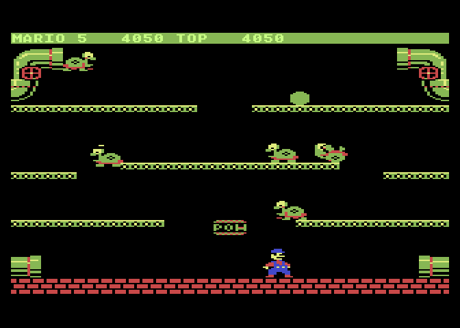 Mario Bros. Atari 5200 Screenshot: Knock critters off of the platforms when they are upside down.