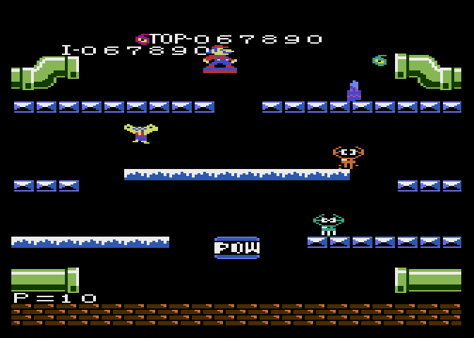 Mario Bros. Atari 7800 Screenshot: After losing a life you appear on a platform at the top center of the screen.