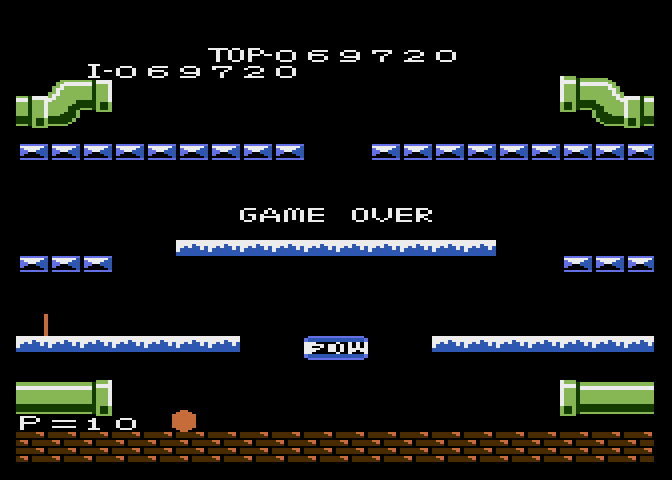 Mario Bros. Atari 7800 Screenshot: Game over.