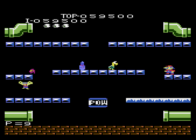 Mario Bros. Atari 7800 Screenshot: Be careful of floors frozen by slipice...