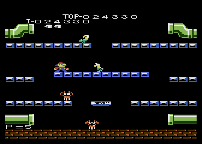 Mario Bros. Atari 7800 Screenshot: Some levels feature a mix of pests.