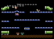 Mario Bros. for Atari 7800 - Jumping up to hit the platform beneath a pest.