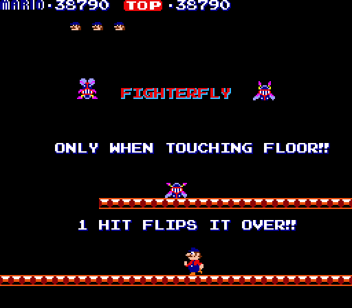 Mario Bros. Arcade Screenshot: Fighterfly demonstration.