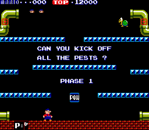 Mario Bros. Arcade Screenshot: Can you kick off all the pests?