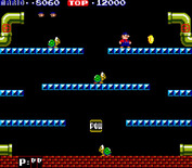 Mario Bros. for Arcade - Collect coins after kicking a pest off of the platform.