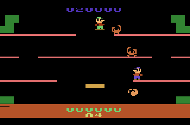 Mario Bros. Atari 2600 Screenshot: Here come the crab-like sidesteppers...