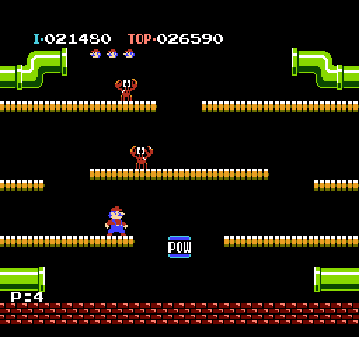 Mario Bros. NES / Famicom Screenshot: Here come the next set of creatures! The Sidesteppers...