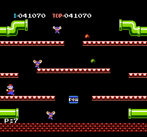 Mario Bros. NES / Famicom Screenshot: Fighterflies and fireballs, run away!