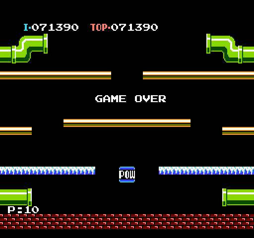 Mario Bros. NES / Famicom Screenshot: Game over.