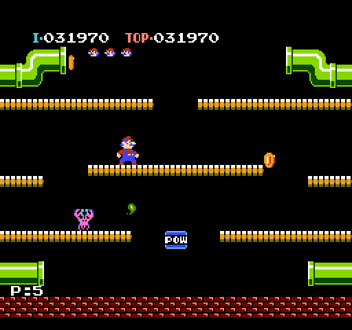 Mario Bros. NES / Famicom Screenshot: Avoid the fireballs...oh, and the last enemy on each screen moves much faster than normal!