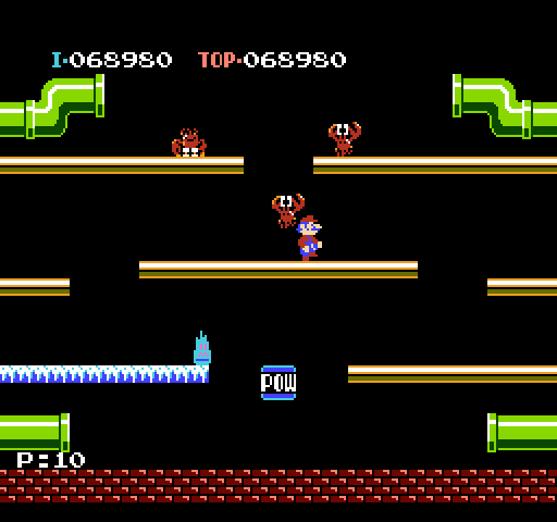 Mario Bros. NES / Famicom Screenshot: Careful, don't let creatures fall on top of you!
