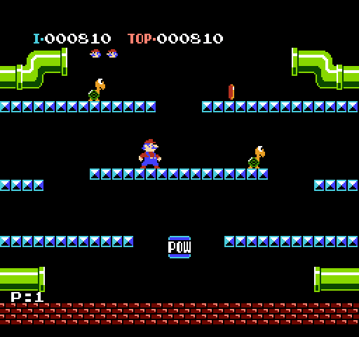 Mario Bros. NES / Famicom Screenshot: Here come the critters!