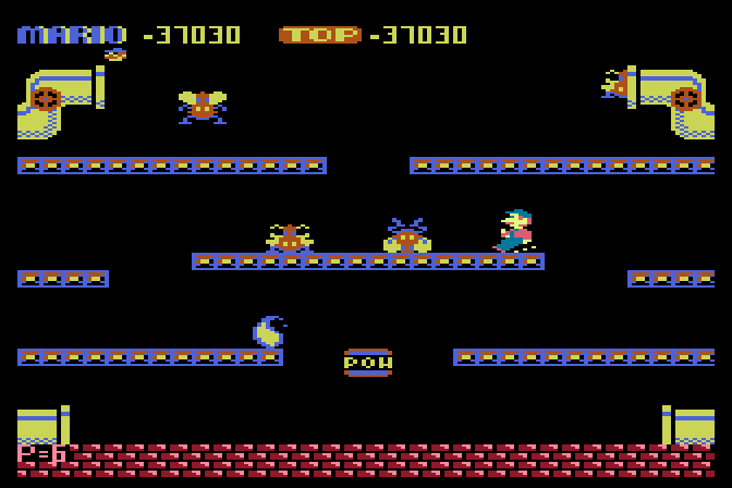 Mario Bros. Atari 8-bit Screenshot: Here come some Fighterflies...are you ready?