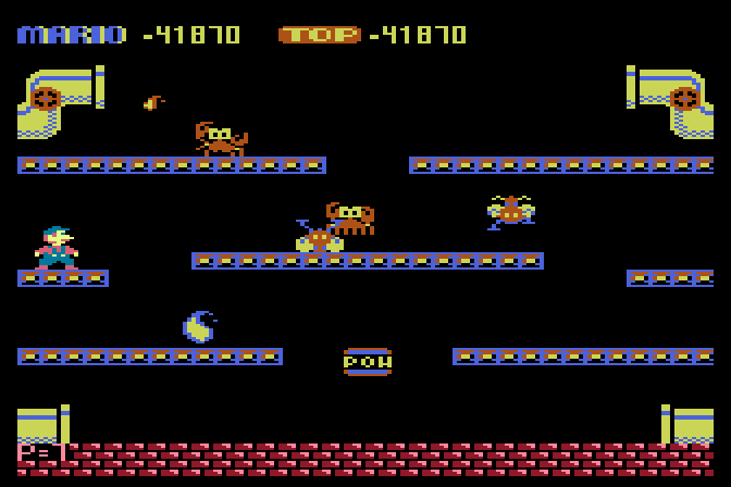 Mario Bros. Atari 8-bit Screenshot: A mixture of tough opponents!