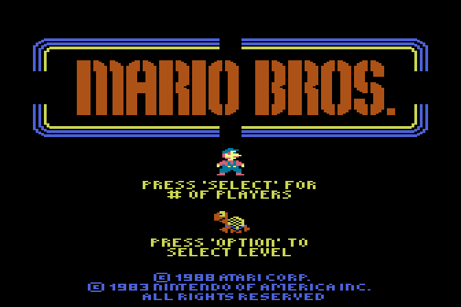 Mario Bros. Atari 8-bit Screenshot: Title screen.