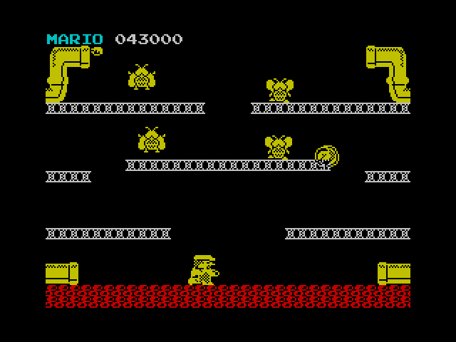 Mario Bros. ZX Spectrum Screenshot: The Fighterflies appear now!