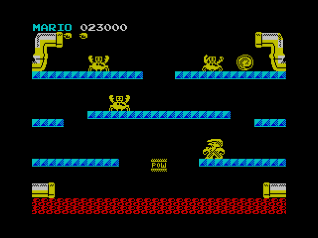 Mario Bros. ZX Spectrum Screenshot: Here come the sidesteppers!