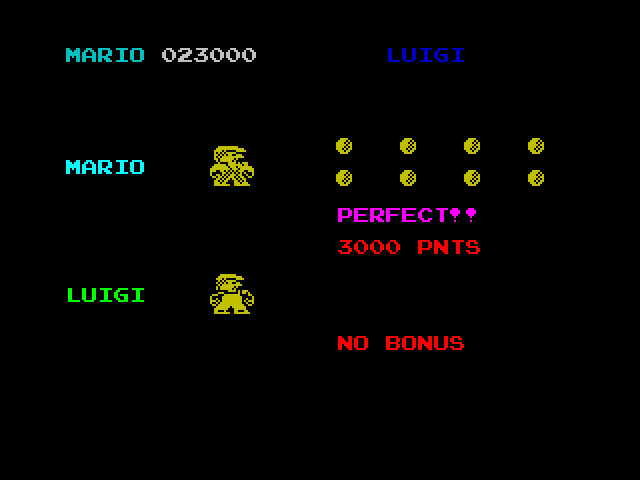 Mario Bros. ZX Spectrum Screenshot: Bonus points awarded!