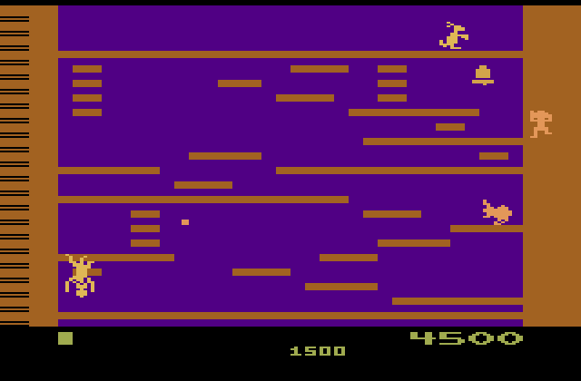 Kangaroo Atari 2600 Screenshot: I'm hit! Falling again...