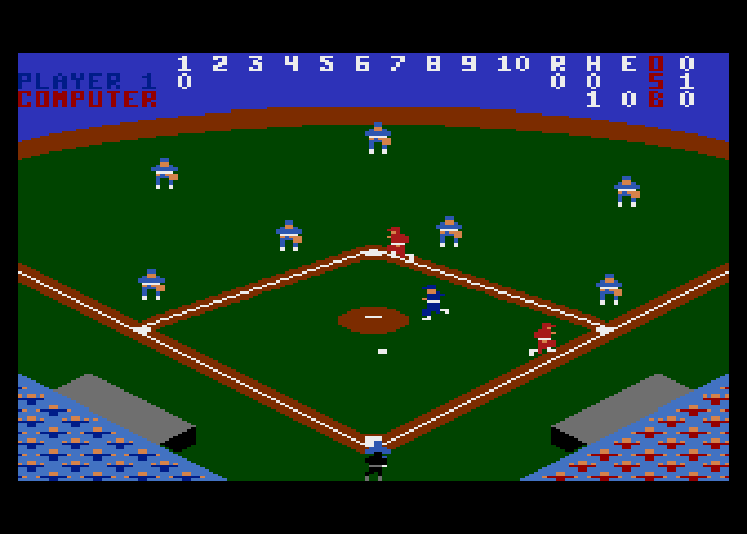 RealSports Baseball Atari 7800 Screenshot: Players running to first and second...