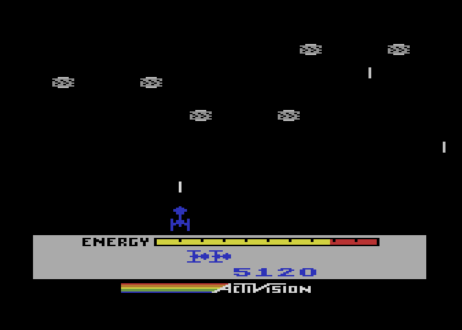 MegaMania Atari 5200 Screenshot: The invaders on each level have different attack patterns.