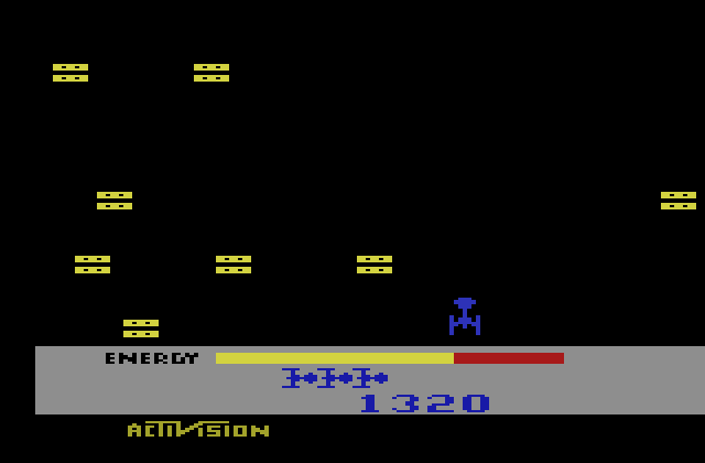 MegaMania Atari 2600 Screenshot: When opponents get too low on the screen you need to be extra careful...