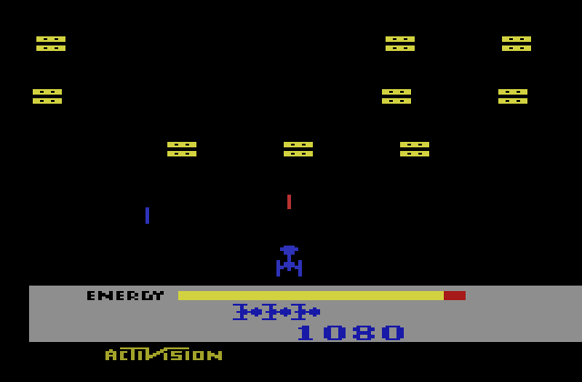 MegaMania Atari 2600 Screenshot: On to the second wave of attackers...