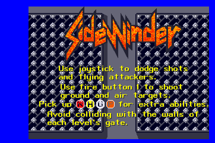 SideWinder Arcade Screenshot: Game instructions.