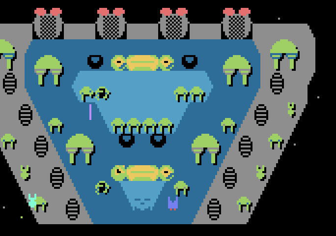 Dreadnaught Factor, The Atari 8-bit Screenshot: If you can destroy the dreadnaughts engines it will slow down a bit...