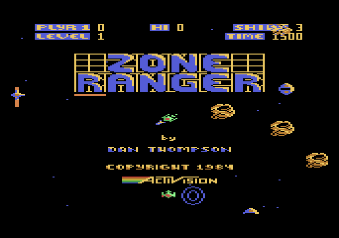 Zone Ranger Atari 5200 Screenshot: Title screen; in the background a game demo is in progress.