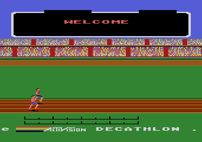 Activision Decathlon, The Atari 5200 Screenshot: Starting screen; the game title and credits scroll along the bottom of the screen.