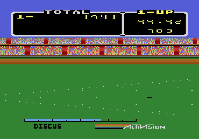 Activision Decathlon, The Atari 5200 Screenshot: Discus throw results...