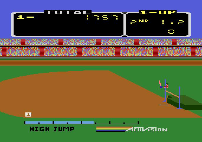 Activision Decathlon, The Atari 5200 Screenshot: Attempting a high jump, but I don't think I'll make it...