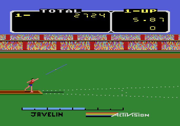 Activision Decathlon, The Atari 5200 Screenshot: Throwing the javelin...