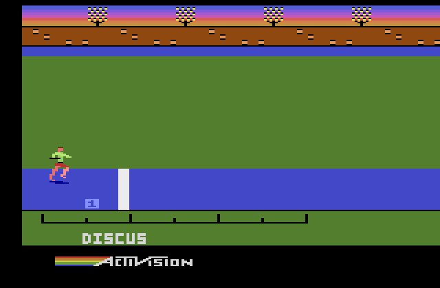 Activision Decathlon, The Atari 2600 Screenshot: Beginning the discus event.