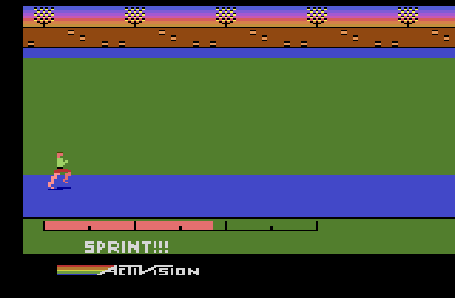 Activision Decathlon, The Atari 2600 Screenshot: Another running race...time to sprint!