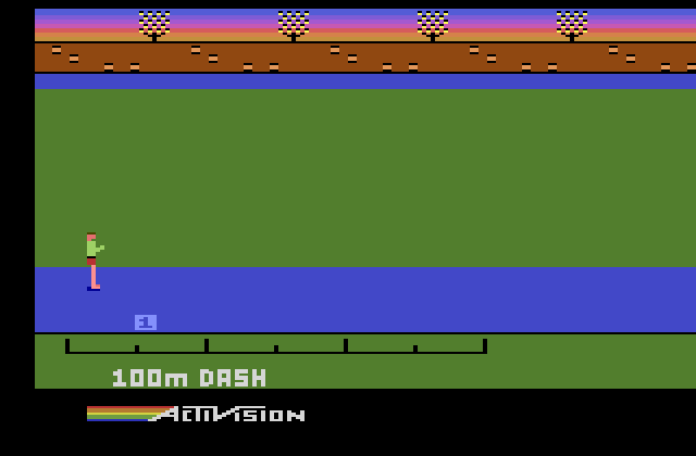 Activision Decathlon, The Atari 2600 Screenshot: Game start; first, the 100m dash.