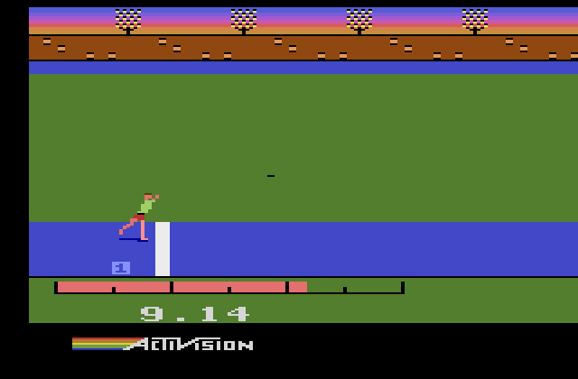 Activision Decathlon, The Atari 2600 Screenshot: Discus thrown, let's see how I do...